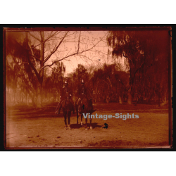 2 Soldiers On Horses / Saber - Cavalry - WW1 (Vintage Glass Plate Negative ~1910s)