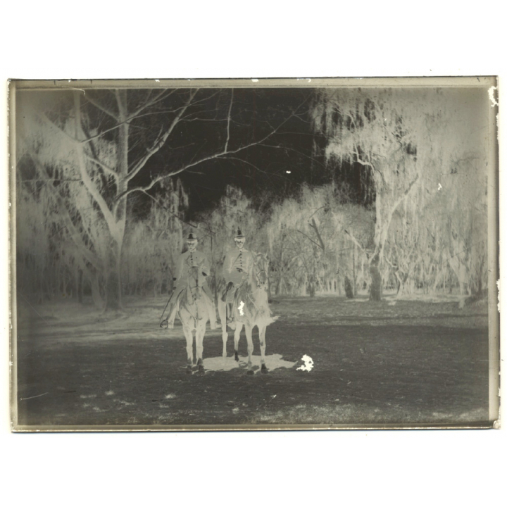 2 Soldiers On Horses / Saber - Cavalry - WW1 (Vintage Glass Plate Negative ~1910s)