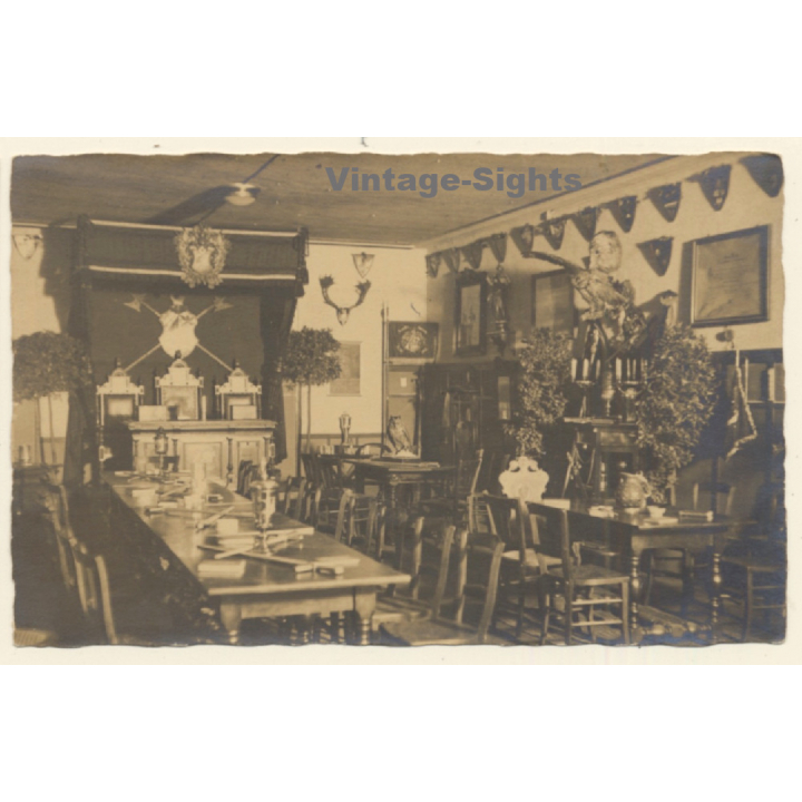 Interior Of Masonic Lodge / Freimaurer Loge (Vintage RPPC ~1920s/1930s)