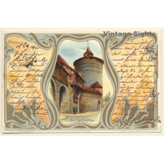 Nürnberg: Am Spitterthor / Art Nouveau (Vintage PC Litho 1900)
