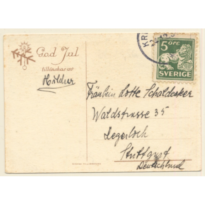 God Jul - Merry Christmas / Snow Landscape (Vintage Artist PC 1930s)