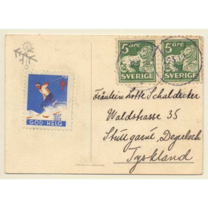 God Jul Gott Nytt Ar - Merry Christmas / Snow Landscape (Vintage Artist PC 1930s)