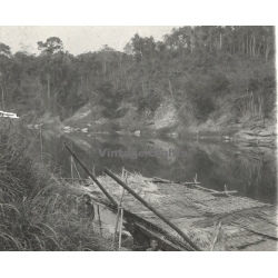 Laos: Bamboo Hut On Rivershore (Vintage Stereo Glass Plate ~1920s/1930s)