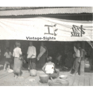 Pimoun / Siam: Street Vendors (Vintage Stereo Glass Plate ~1920s/1930s)
