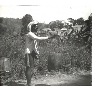 Vietnam: Moï Tribe Member Carrying Goods / Ethnic (Vintage Stereo Glass Plate ~1920s/1930s)