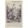Elegant Lady In Victorian Dress With German Shepherd (Vintage PC 1900s/1910s)