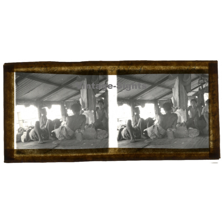 Siam: Sur La Chaloupe / Indigenous On Boat (Vintage Stereo Glass Plate ~1920s/1930s)
