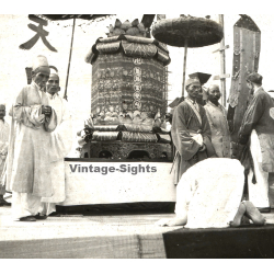 Indochina: Buddhist Ceremony *1 / Monks - Prayer Wheel (Vintage Glass Plate ~1920s/1930s)