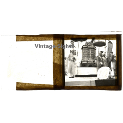 Indochina: Buddhist Ceremony *1 / Monks - Prayer Wheel (Vintage Glass Plate ~1920s/1930s)