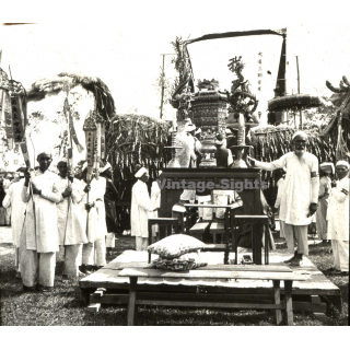Indochina: Buddhist Ceremony *2 / Monks - Prayer Wheel (Vintage Glass Plate ~1920s/1930s)