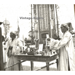 Indochina: Buddhist Ceremony *3 / Monks - Offerings Shrine - Altar (Vintage Glass Plate ~1920s/1930s)