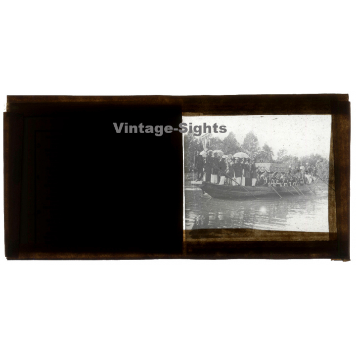 Indochina: Missionary Ceremony On Large Boat  (Vintage Glass Plate ~1920s/1930s)