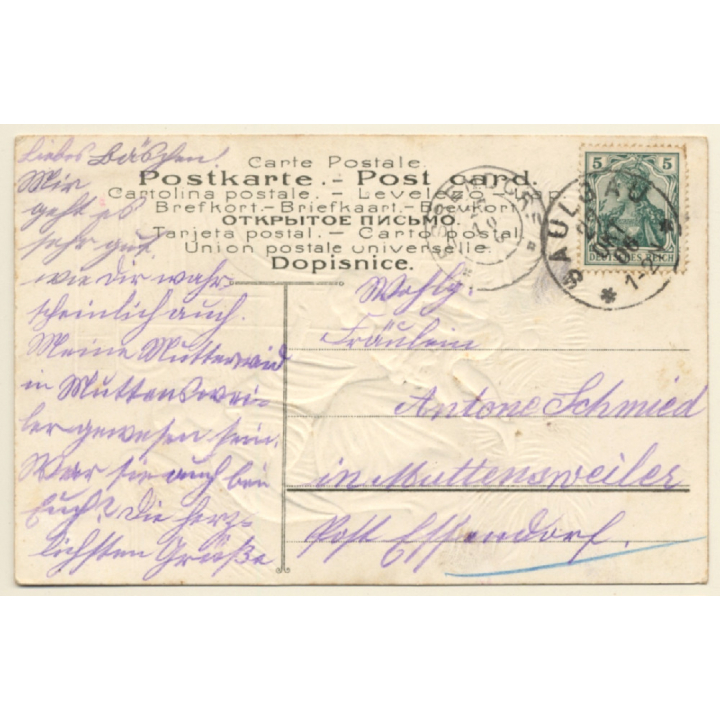 Female Angel Protects Kid From Fire / Poem (Vintage PC 1906)