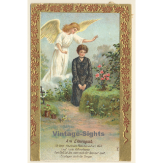 Am Elterngrab / Engel - Angel - Poem (Vintage PC ~1910s)