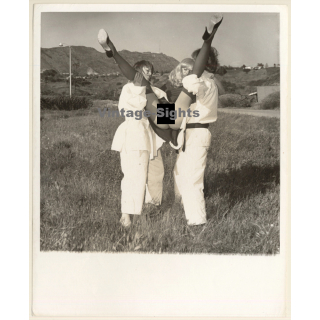 Erotic Study by T.Liori: Couple In Judo Outift Carry Semi Nude Blonde*2 (Vintage Photo KORENJAK 1970s/1980s)