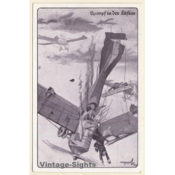 WW1: Kampf In Den Lüften / Shot Plane Crashing (Vintage Artist PC ~1910s)