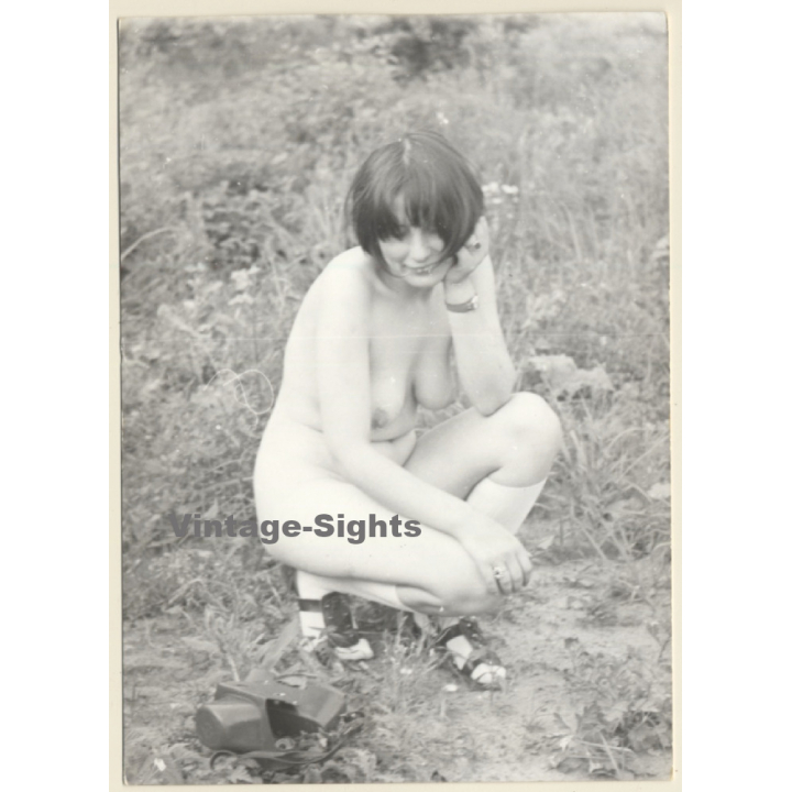 Erotic Study: Natural Nude In Forest*4 / Squatting (Vintage Photo GDR ~1970s/1980s)