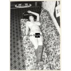 Erotic Study: Busty Nude On Flowered Couch*2 / Tan Lines - Boots (Vintage Photo GDR ~1970s/1980s)