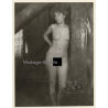 Erotic Study: Nude Blonde Curlyhead On Roof Truss (Vintage Photo GDR ~1970s/1980s)