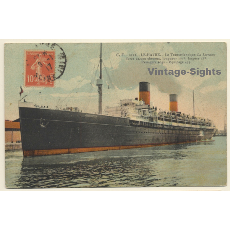 Le Havre: Transatlantique La Lorraine / Steamer (Vintage PC 1917)