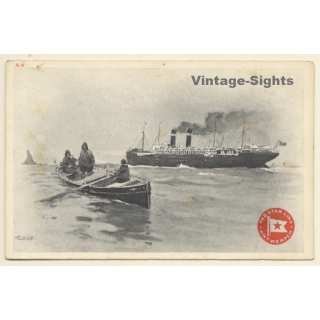 Red Star Line: Antwerpen / Steamer - Row Boat (Vintage PC ~1910s/1920s)