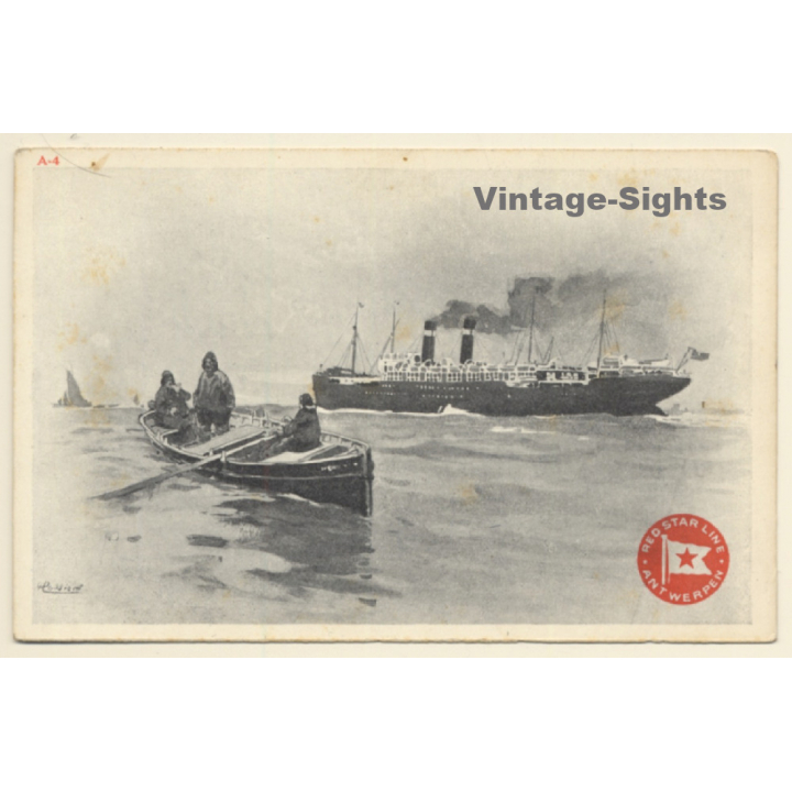 Red Star Line: Antwerpen / Steamer - Row Boat (Vintage PC ~1910s/1920s)