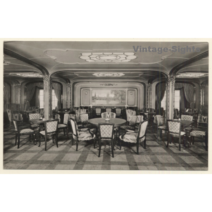 Dampfer Hamburg: Rauchsalon 1.Kl. Steamer Hamburg Amerika Linie (Vintage RPPC ~1920s)