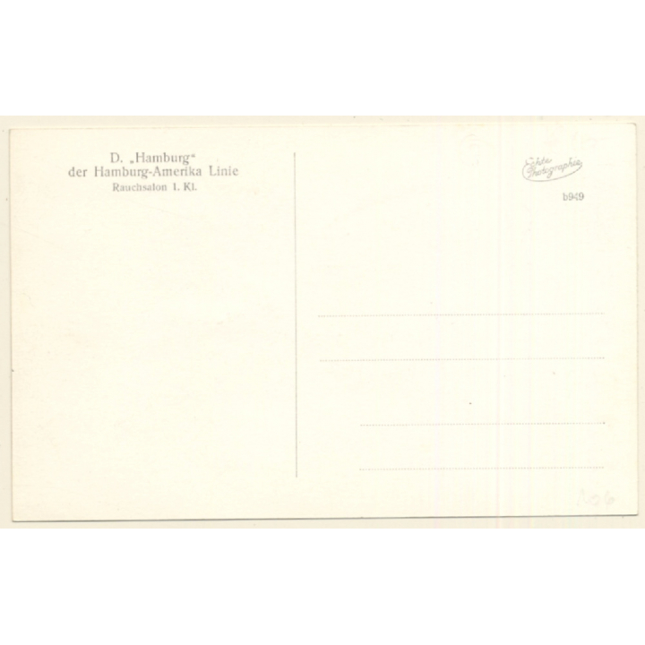 Dampfer Hamburg: Rauchsalon 1.Kl. Steamer Hamburg Amerika Linie (Vintage RPPC ~1920s)