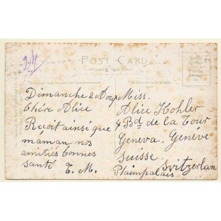 South Africa: Mailboat Leaving Durban / Steamer (Vintage PC ~1920s)