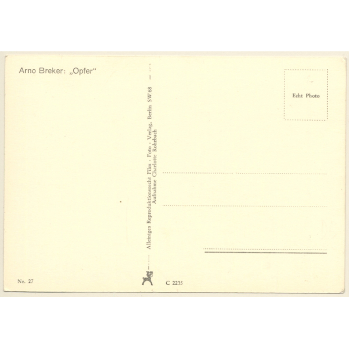 Arno Breker: Opfer / Nude Sculpture (Vintage RPPC ~1930s/1940s)