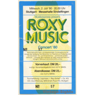 Roxy Music Concert '80 / Stuttgart - Bryan Ferry (Vintage Concert Ticket)