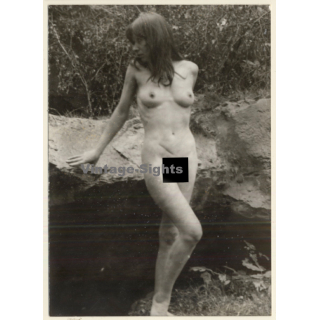 Erotic Study: Slim Longhaired Nude Leaning Against Rock*3 (Vintage Photo GDR ~1970s/1980s)