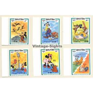 Walt Disney: Mickey, Goofy, Minnie, Pluto... (6 Vintage Stamps Bhutan 1984)
