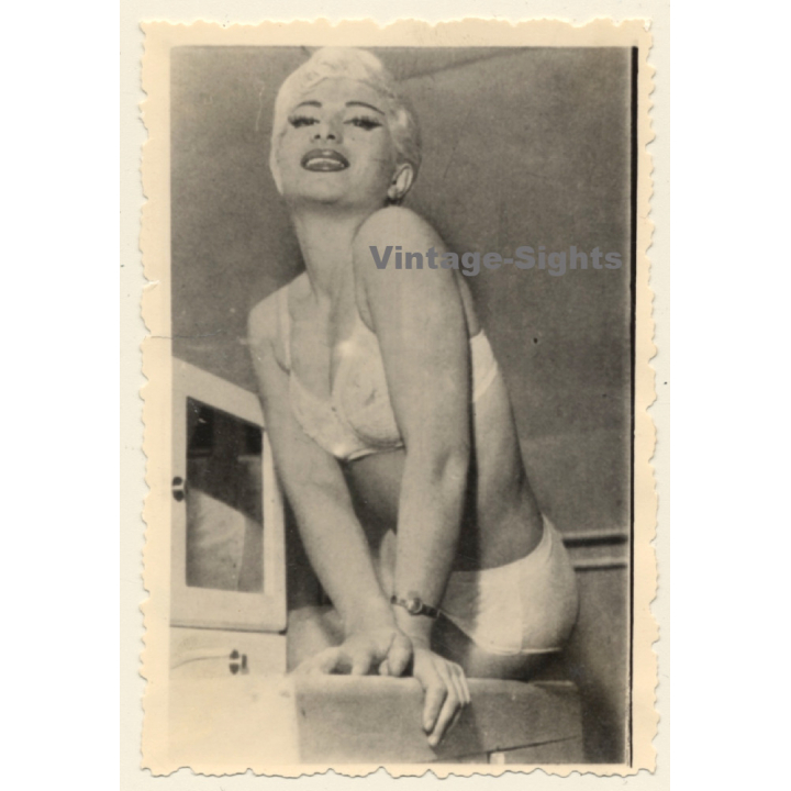 Shorthaired Blonde Bikini Pin-Up Model (2nd Gen. Photo ~1950s)