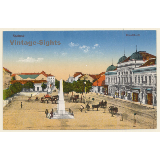 Szolnok / Hungary: Kossúth tér - Monument (Vintage PC ~1910s)