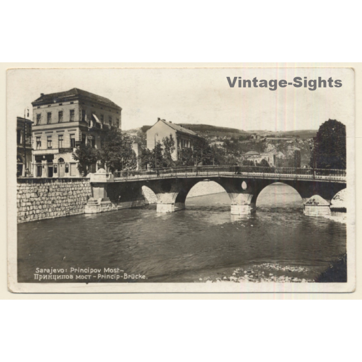 Sarajevo / Bosnia & Herzegovina: Princip Bridge (Vintage RPPC 1930)