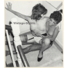 Erotic Study by Lilo Korenjak: 2 Topless Girlfriends In Staircase / Lesbian INT (Vintage Photo ~1970s)