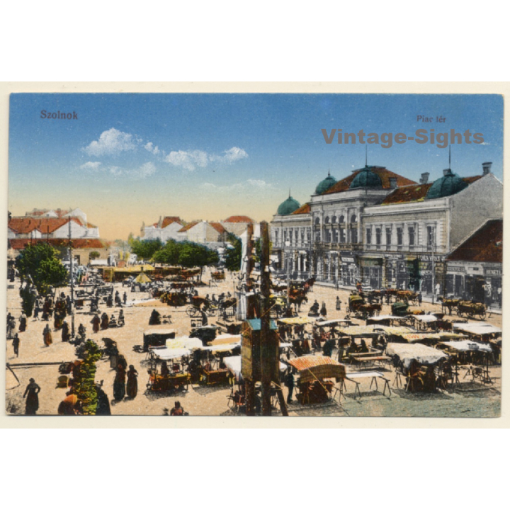 Szolnok / Hungary: Piac tér - Market Place (Vintage PC 1910s)