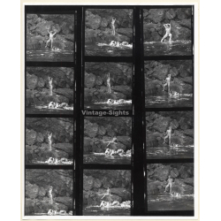 Erotic Study by George Brauer: Nude Pin-Up Alecia Francone On Rocks (Vintage Contact Sheet - 12 Photos 1970s/1980s)