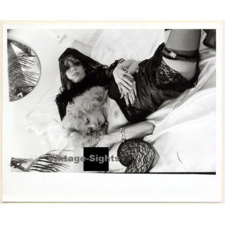 Erotic Study: 2 Semi Nudes Females On Bed / Veil - Lesbian INT (Vintage Photo KORENJAK 1970s/1980s)