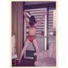 Erotic Study: Rear View Of Slim Leggy Brunette In Red Lingerie (Vintage Photo ~1980s)