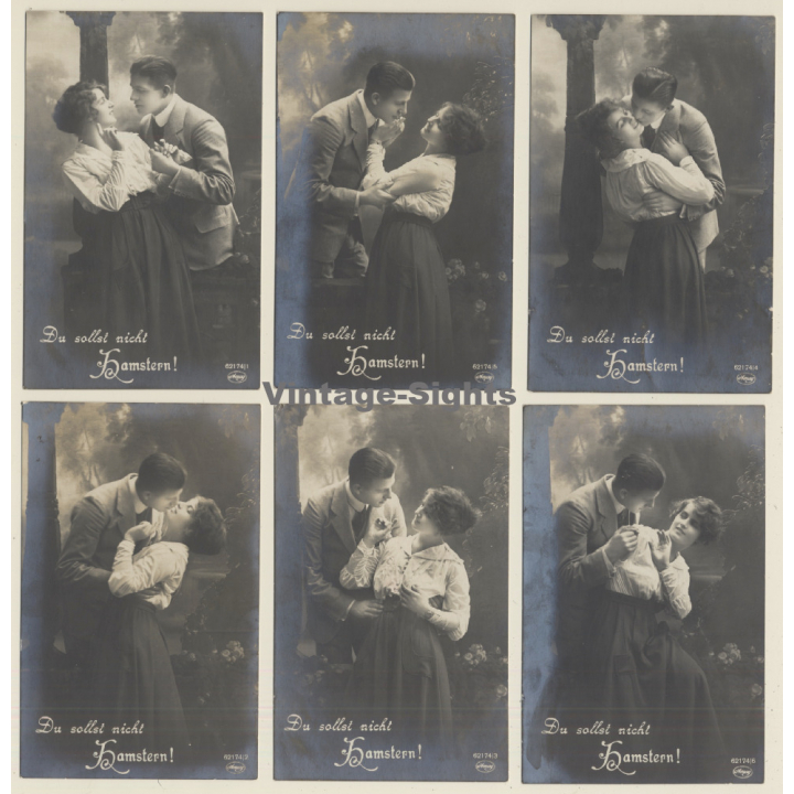Du Sollst Nicht Hamstern / Romance - Couple In Love (Set Of 6 Vintage RPPCs 1910s)
