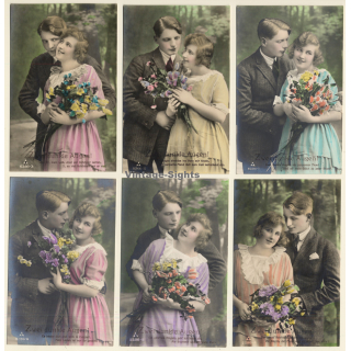 Zwei Dunkle Augen! / Romance - Couple In Love - Kitsch (Set Of 6 Vintage RPPCs 1910s)