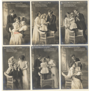 Ein Braves Weib, Ein Herzig Kind / Family - Couple In Love - Kitsch (Set Of 6 Vintage RPPCs 1911)