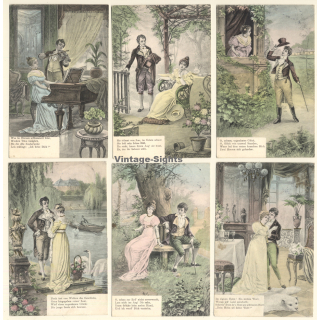 Couple In Love - Poetry - Kitsch - Art Nouveau (Set Of 6 Vintage PCs 1903)