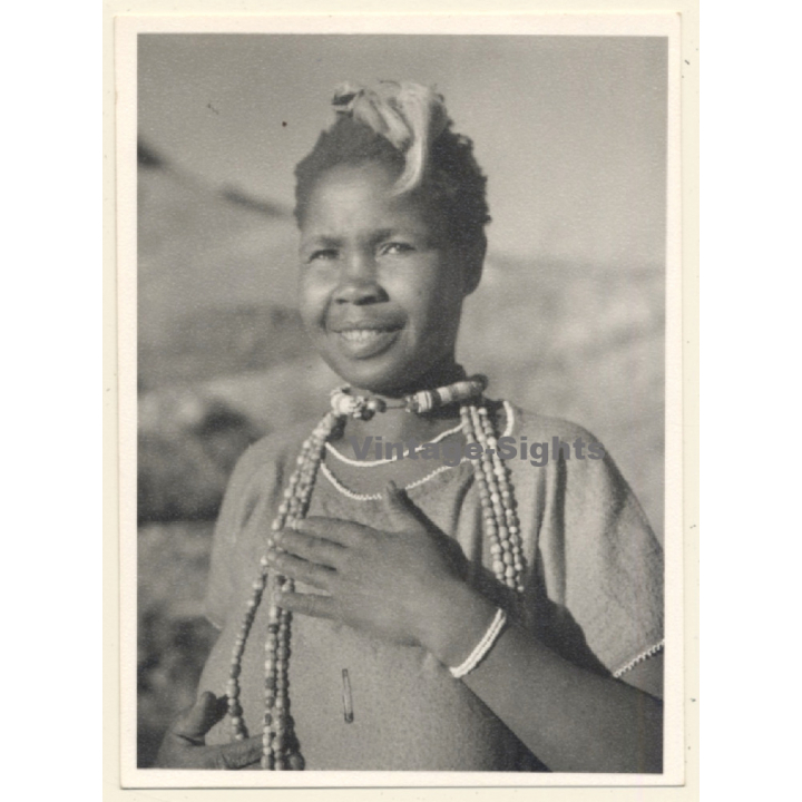 African Tribal Girl With Headdress / Ethnic (Vintage Photo 1940s/1950s)