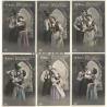 A Busserl / Romance - Kissing Couple - Kitsch (Set Of 6 Vintage RPPCs 1910s)