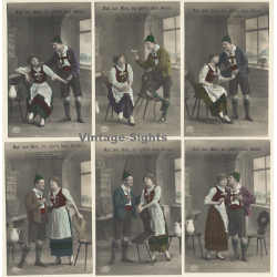 Auf Der Alm, Da Gibt's Koa Sünd / Bavarian Romance - Couple - Kitsch (Set Of 6 Vintage RPPCs 1910s)