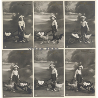 Herzliche Ostergrüsse / Little Girl, Eggs & Chicken - Kitsch (Set Of 6 Vintage RPPCs 1910s)