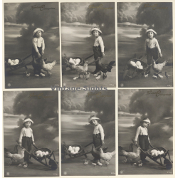 Herzliche Ostergrüsse / Little Girl, Eggs & Chicken - Kitsch (Set Of 6 Vintage RPPCs 1910s)